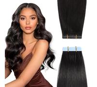 YILITE Invisible - Extension adesive in capelli veri, colore nero naturale, 60 cm, 20 pezzi, 50 g, dritti, capelli umani in seta (60 cm, #1B nero) naturale