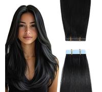 YILITE Invisible - Extension adesive per capelli veri, 45 cm, 20 pezzi, 50 g, dritti, capelli umani in seta (45 cm, #1 Jet Black)