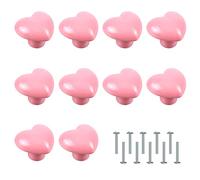 YiliYa 10pcs Pomelli per Armadio in Ceramica Maniglia,Rosa Forma di Cuore Pomello per Cassetto Cameretta Porte Armadi(Viti Incluse)