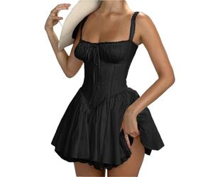 YILWPV Abito a Canotta Bianco Nero for Gonna Corta dal Temperamento Estivo(Black,M)