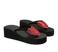 YILWPV Ciabatte infradito estive da donna con tacco a zeppa e cuore glitterato, leggere antiscivolo, sandali plateau punta a clip(Red,42)