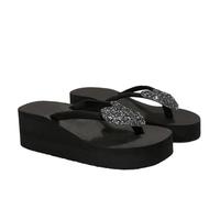YILWPV Ciabatte infradito estive da donna con tacco a zeppa e cuore glitterato, leggere antiscivolo, sandali plateau punta a clip(Black,38)