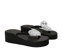 YILWPV Ciabatte infradito estive da donna con tacco a zeppa e cuore glitterato, leggere antiscivolo, sandali plateau punta a clip(Silver,39)