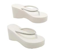 YILWPV Infradito con zeppa, tacchi alti, perline scintillanti, infradito da spiaggia, pantofole robuste e(White 7.5cm heel,36)