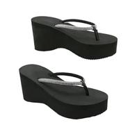 YILWPV Infradito con zeppa, tacchi alti, perline scintillanti, infradito da spiaggia, pantofole robuste e(Black 7.5cm heel,36)