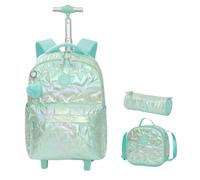 YILWPV Zaino a rotelle for ragazze a con ruote a da viaggio set di for la scuola Per Adolescenti(Green)