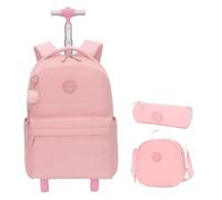YILWPV Zaino con rotelle for ragazze, studenti, libri, zaino for laptop, trolley for la scuola, borsa da viaggio breve Per Adolescenti(Pink)