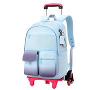 YILWPV Zaino for la scuola degli studenti con ruote rotelle for ragazze for bambini Trolley Borsa da viaggio Bagaglio Per Adolescenti(Blue 6 wheel)