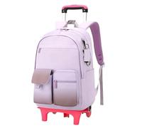 YILWPV Zaino for la scuola degli studenti con ruote rotelle for ragazze for bambini Trolley Borsa da viaggio Bagaglio Per Adolescenti(Purple 2 wheel)