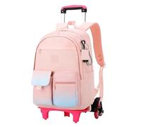 YILWPV Zaino for la scuola degli studenti con ruote rotelle for ragazze for bambini Trolley Borsa da viaggio Bagaglio Per Adolescenti(Pink 6 wheel)