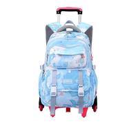 YILWPV Zaino scolastico con ruote rotelle for ragazze for studenti carrello Trolley da viaggio Bagaglio Per Adolescenti(6 wheels sky blue)