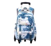 YILWPV Zaino scolastico con ruote rotelle for ragazze for studenti carrello Trolley da viaggio Bagaglio Per Adolescenti(6 wheels blue)