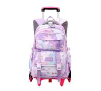 YILWPV Zaino scolastico con ruote rotelle for ragazze for studenti carrello Trolley da viaggio Bagaglio Per Adolescenti(6 wheels purple)