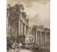 YIMACBJXX Dipinti Famosi Arte Della Tela Quadri Modemi Figuras cerca de una columnata en ruinas de Charles Louis Clerisseau per Decorazioni per la Casa 60x90cm