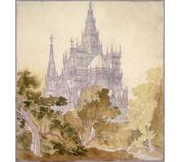 YIMACBJXX Dipinti Famosi Arte Della Tela Quadri Modemi un paisaje boscoso con una iglesia gótica de Karl Friedrich Schinkel per Decorazioni per la Casa 60x90cm