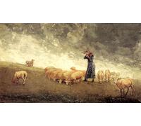 YIMACBJXX Dipinti Famosi Murale Tela Painting Image Pastora cuidando ovejas de Winslow Homer per la Decorazione Domestica dell'ufficio 60x90cm