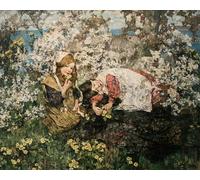 YIMACBJXX Dipinti Famosi Parete Immagine Arte Dipinto Idilio en Springnmagyar Tavaszi Idilln por Edward Atkinson Hornel per L'arredamento del Soggiorno 60x90cm