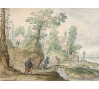YIMACBJXX Dipinti Famosi Parete Immagine Arte Dipinto un paisaje fluvial boscoso con una iglesia y figurasa por Hendrick Avercamp per L'arredamento del Soggiorno 60x90cm