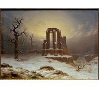 YIMACBJXX Dipinti Famosi Poster Stampa Stampe Pittura Ruina de la iglesia en la nieve de Carl Georg Adolph Hasenpflug per la Decorazione Della Parete 60x90cm