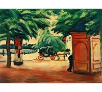 YIMACBJXX Dipinti Famosi Tela e Immagini Mural Dipinto Caballo Droschke en un lago del parque por August Macke per L'arredamento Della Camera da Letto 60x90cm