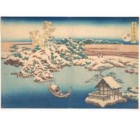 YIMACBJXX Dipinti Famosi Tela e Immagini Mural Dipinto Nieve en el río Sumida De la serie Snow Moon and Flowers de Katsushika Hokusai per L'arredamento Della Camera da Letto 60x90cm