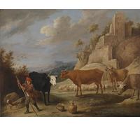 YIMACBJXX Dipinti Famosi Tela e Immagini Mural Dipinto un pastor con su rebaño en un paisaje con ruinas de David Teniers el per L'arredamento Della Camera da Letto 60x90cm