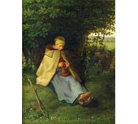 YIMACBJXX Dipinti Famosi Tela e Immagini Mural Dipinto Una tejedora o una pastora sentada tejiendo de Jean Francois Millits per L'arredamento Della Camera da Letto 60x90cm