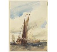 YIMACBJXX Famoso Murale Tela Painting Image Barcos pesqueros holandeses cerca de los franceses por Richard Parkes Bonington per la Decorazione Domestica dell'ufficio 60x90cm