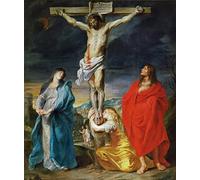 YIMACBJXX Famoso Murale Tela Painting Image el Cristo crucificado con la Virgen María los santos Juan el Bautista deVan Dyck per la Decorazione Domestica dell'ufficio 60x90cm