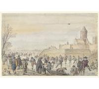 YIMACBJXX Famoso Murale Tela Painting Image Escena de invierno en el canal cercano de Hendrick Avercamp per la Decorazione Domestica dell'ufficio 60x90cm