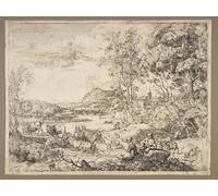 YIMACBJXX Famoso Murale Tela Painting Image Pastor y pastora conversando en un paisaje de Claude Lorrain per la Decorazione Domestica dell'ufficio 60x90cm