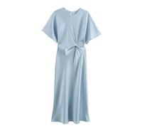 YIMAISZQ Abito Donna Invernale Elegante Vestito in Seta Stile Francese Silk-Satin Collection Autunno Effect Lisce La Tua Silhouette Senza Rughe-Azzurro-XS