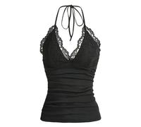 YIMAISZQ Canotta da Donna Goth Grunge Punk Black in Pizzo Nero Patchwork Halter Top Women Estate Arricciata Senza Maniche Manichette Streetwear Y2k Abiti-Nero-m