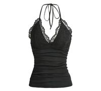 YIMAISZQ Canotta da Donna Goth Grunge Punk Black in Pizzo Nero Patchwork Halter Top Women Estate Arricciata Senza Maniche Manichette Streetwear Y2k Abiti-Nero-s