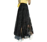 YIMAISZQ Gonna Lunga Elegante A Rete in Pizzo per Donne Gonne Alto Vita Alta Orlo Irregolare Una di Linea Involuta-Nero-Una Dimensione