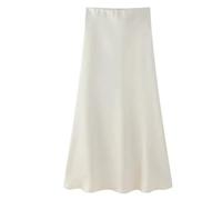 YIMAISZQ Gonna Lunga Elegante di Seta in Raso da Donna E Elastica Nascosta Vita A Sta Maxi Gonne A-Line-Bianco-s