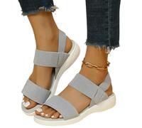 YIMAISZQ Sandali Donna estive A Cuneo in Stoffa Elastica da su Piedi Leggeri Donne più Taglie Comode Scarpe Estive-grigio-37