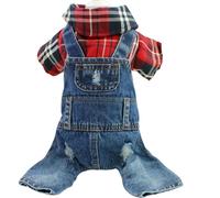 YIMAISZQ Vestiti per Cani Vestiti Animali Domestici in Denim Camicia Jeans Pantaloni Outfit Cucciolo Un Pezzo Salteto-Rosso E Blu-m