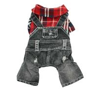 YIMAISZQ Vestiti per Cani Vestiti Animali Domestici in Denim Camicia Jeans Pantaloni Outfit Cucciolo Un Pezzo Salteto-Rosso E Nero-XXL