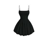 YIMAISZQ Vestito Donna Elegante Abito Corsetto Arricciato da in Forma di Spina E Bagliore Skater Mini Cami Abito-Nero-XXS