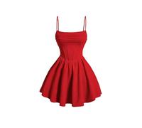 YIMAISZQ Vestito Donna Elegante Abito Corsetto Arricciato da in Forma di Spina E Bagliore Skater Mini Cami Abito-Rosso-m