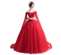 YIMAIWLX Vestito Abiti da Sposa Applicato in Pizzo Femminile Abiti da Sposa 3 4 Maniche-Rosso-XL