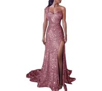 YIMAIWLX Vestito Abito Elegante da Donna Abito da Sera Lungo Una Spalla con Abito Senza Maniche Abito Senza Maniche Abiti da Cocktail Abiti da Matrimonio-Oro Rosa-s