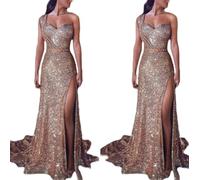 YIMAIWLX Vestito Abito Elegante da Donna Abito da Sera Lungo Una Spalla con Abito Senza Maniche Abito Senza Maniche Abiti da Cocktail Abiti da Matrimonio-Oro-XXL