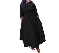 YIMAIWLX Vestito Donne A Maniche Lunghe Semplici Abiti Maxi Taglie Forti Abiti Casual Lunghi-Nero-XXXL