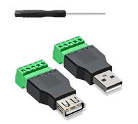 YIMATEECO Adattatore per morsetto a vite USB, USB 2.0 A a 5 poli, blocco terminale a vite, adattatore convertitore per dispositivo di interferenza USB (USB2.0, 1 presa + 1 connettore, 2 pezzi)