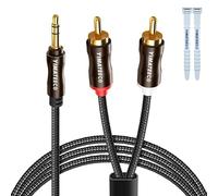 YIMATEECO Splitter per cuffie 3,5 mm, 1 m, adattatore per microfono maschio a 2 femmina, cavo splitter a Y 2 in 1 placcato oro stereo, PC, laptop(1 m/39 pollici, marrone)
