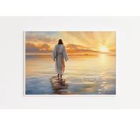 Yimesoy Acquerello Gesù Che Cammina Sulle Acque Poster Gesù Che Ride Immagine, Pittura Su Tela Christian Wall Art Cristo Embracehome Decor A25 60X90Cm Senza Telaio