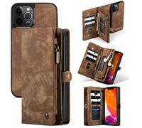 YiMi CaseMe per iPhone 12 PRO Max Custodia, Retro Pelle Custodia Fatto a Mano Staccabile Flip Portafoglio Cerniera Custodia con Slot per schede e Magnetica Back Cover per iPhone 12 PRO Max (Marrone)