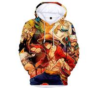YIMIAO Donna Anime One Piece Felpe con Cappuccio Uomo 3D Felpe Casual Stampa Hoodie Luffy Ace Autunno Invernali Pullover(XL)